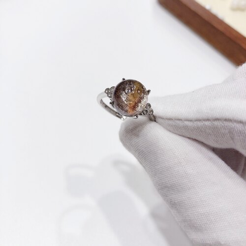 G11# 天然红幽灵女款水晶戒指 10.2mm S925银戒托