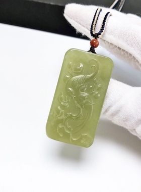 D643# 天然和田玉黄口老料精工雕吉祥如意吊坠 微瑕 配证书