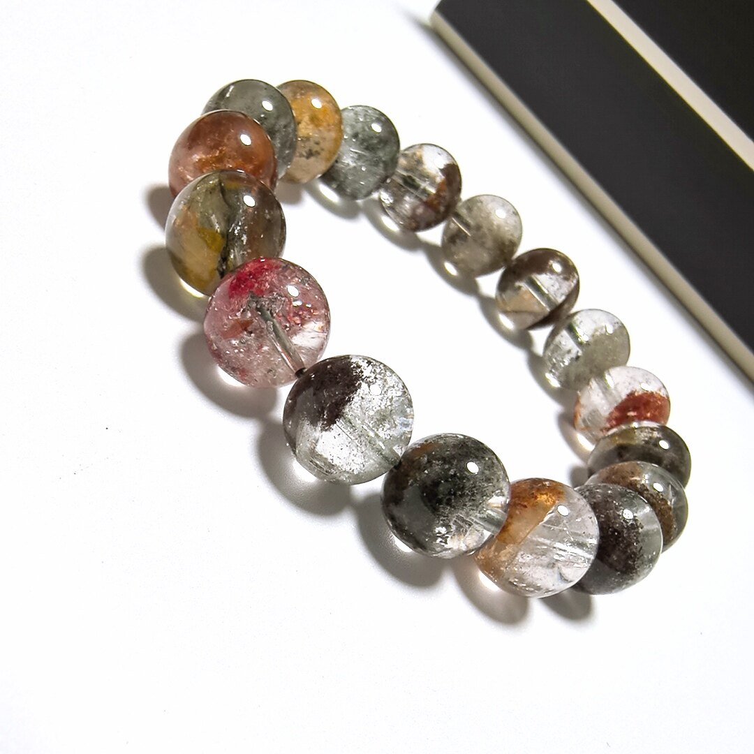 S166# 天然彩幽灵聚宝盆手链 12mm+ 41.78克