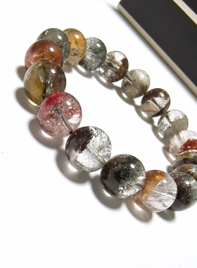S166# 天然彩幽灵聚宝盆手链 12mm+ 41.78克