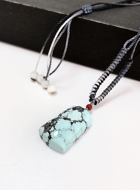 D811# 天然原矿绿松石网花无事牌吊坠 锁骨链 26*16*7.8mm