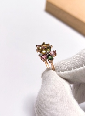 G178# S925纯银碧玺戒指 全净体宝石刻面18*11*3.5mm