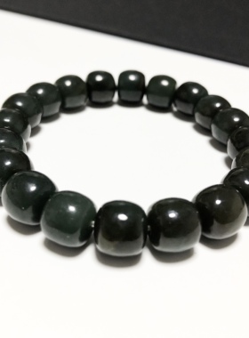 S1647# 天然和田玉老型珠单圈手链手串10*9mm 重量33.02-33.90克