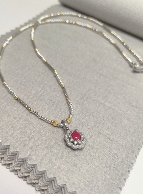 D1515# 通体S925纯银精工镶嵌红宝石吊坠11.5*10.2*11mm 配证书