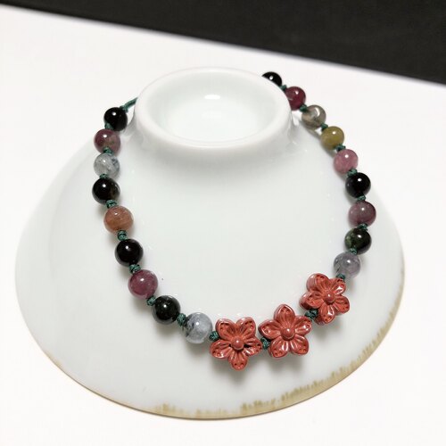 S167# 天然原矿朱砂碧玺编织款手链4.5mm