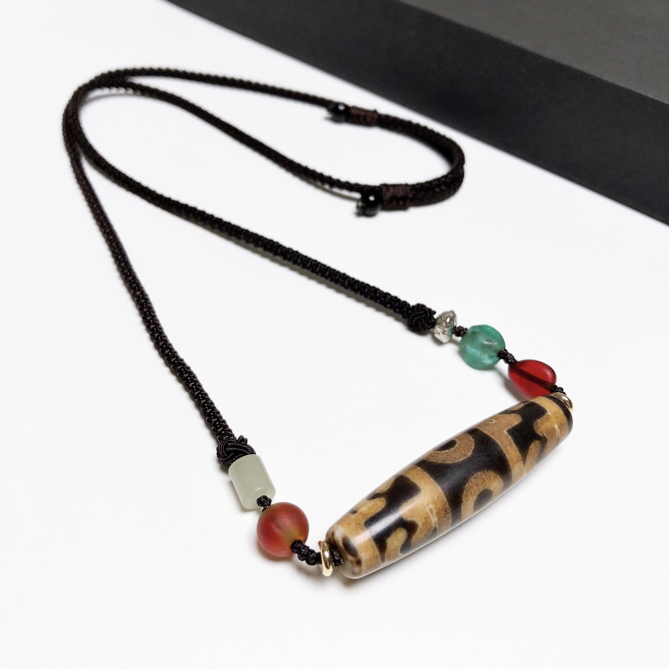 d964#西藏特色包浆玉化玛瑙老天珠玉髓血丝天珠项链吊坠53*12.9mm