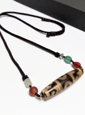 D964#西藏特色包浆玉化玛瑙老天珠玉髓血丝天珠项链吊坠53*12.9mm