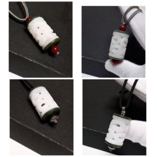 D301# 天然和田玉白玉镂空精雕玉柱吊坠 可选