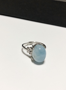 G47# 天然海蓝宝戒指13*10mm S925银开口戒托