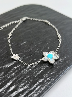 S434# 天然原矿绿松石高端美松风车茉莉通体S925纯银手链