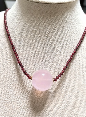 D480# 天然紫牙乌石榴石粉水晶吊坠锁骨链20mm 紫牙乌项链3mm