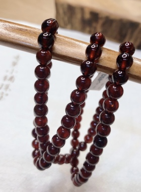 S523# 天然橙红石榴石三圈手链 女人石 美容养颜 6.5mm