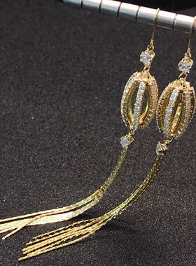 J114 925纯银耳饰 莫桑 电镀保色 流苏款耳勾 耳环 金色