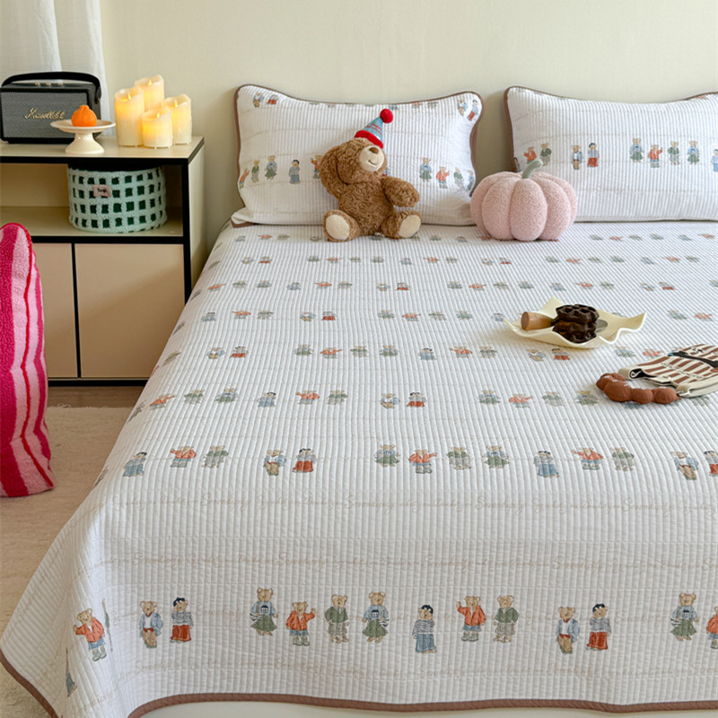 有态度韩版豆豆被双面纯棉床盖三件套夹棉绗缝全棉榻榻米垫床单件