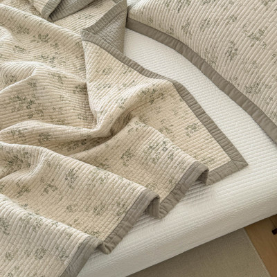 有态度高端棉麻床盖三件套夹棉绗缝全棉榻榻米垫纯棉床单防滑机洗