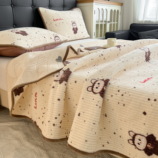 有态度秋冬牛奶绒床盖三件套一面绒一面纯棉夹棉榻榻米床单可定制