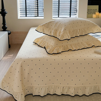 有态度公主风荷叶边纯棉床盖三件套波点全棉榻榻米垫床单防滑机洗