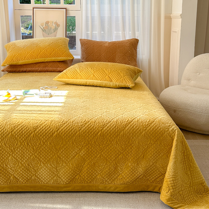 有态度一面宝宝绒一面天丝床盖三件套夹棉绗缝榻榻米垫床单可定制