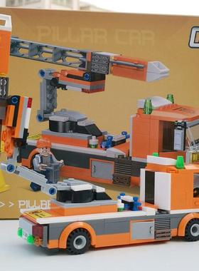 杰星52029立柱车工程车系列拼装积木玩具车模型儿童益智玩具礼物