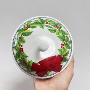 美单圣诞款巧克力收纳陶瓷盖碗 糖果干果碗 小菜 蒸蛋带盖碗 微瑕