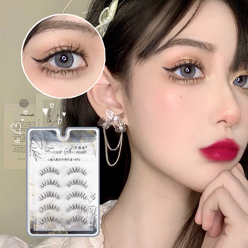 忘‖韩国进口原版W7超自然透明细梗假睫毛贴女仿真浓密卷翘芭比