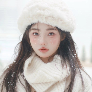 冬季女生纯色兔毛渔夫帽保暖防寒帽毛绒盆帽毛茸茸钟形帽防风冷帽