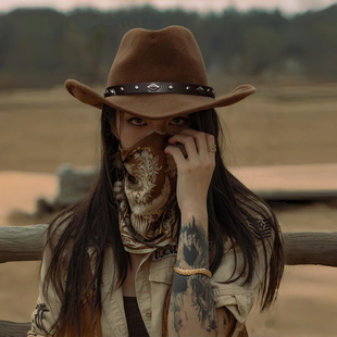 3个尺码大头围可调节春秋冬季男女亲子款毛呢骑马西部牛仔帽礼帽