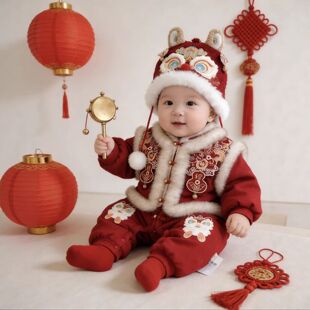 宝宝连体衣拜年衣服婴儿喜庆百天新年抓周冬季过年周岁加厚礼服