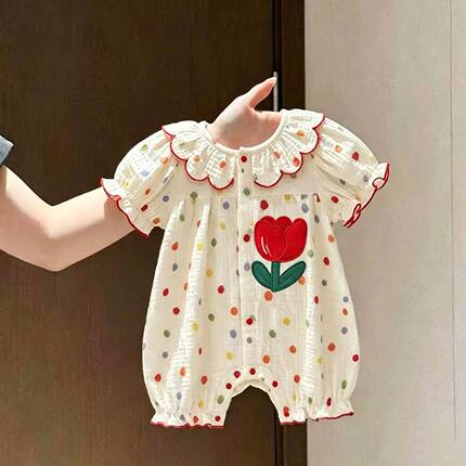 婴儿夏季薄款连体衣新款小月龄女宝宝衣服满月百天公主风哈衣夏天