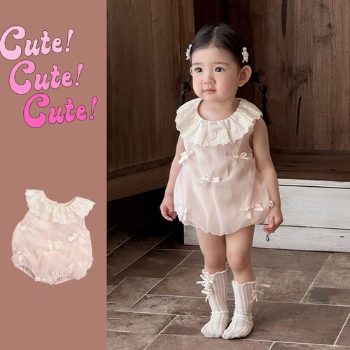 女婴幼儿夏装无袖甜美爬爬服薄款外出服淑女周岁萌宝包屁衣外出服