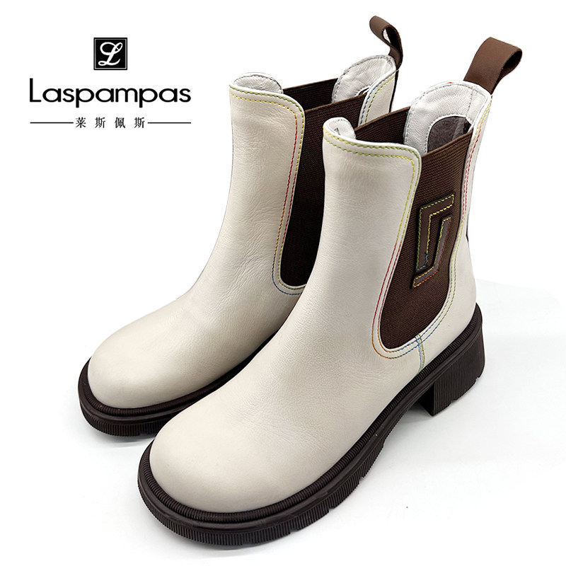 莱斯佩斯女鞋专柜正品高帮女靴子加绒牛皮棉鞋纯皮黑色马丁靴4e53