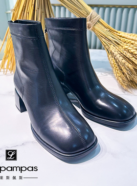 莱斯佩斯女鞋专柜正品2023秋冬新款欧美风短靴后拉链瘦瘦靴4A21