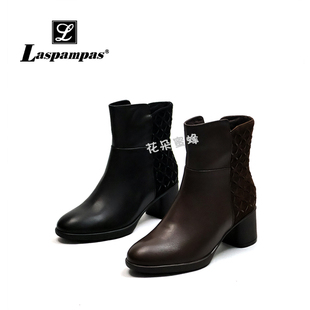 莱斯佩斯专柜秋冬新款 真皮粗高跟妈妈靴7B22