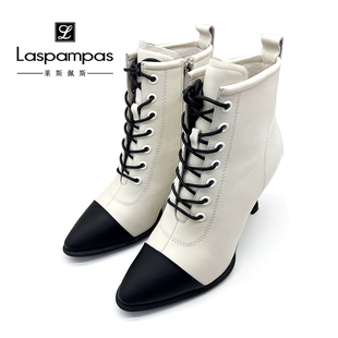 莱斯佩斯女鞋专柜正品牛皮革商场同款时尚显瘦时装靴尖头拼色4c60