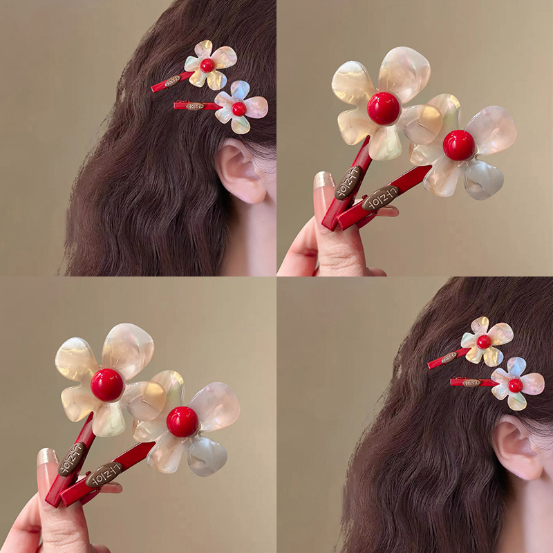韩国东大门新款小众设计感炫彩色花朵发夹少女感刘海碎发夹头饰