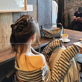 韩国同款 豹纹抓夹高级感后脑勺大号盘发鲨鱼夹设计发饰 秋冬新款