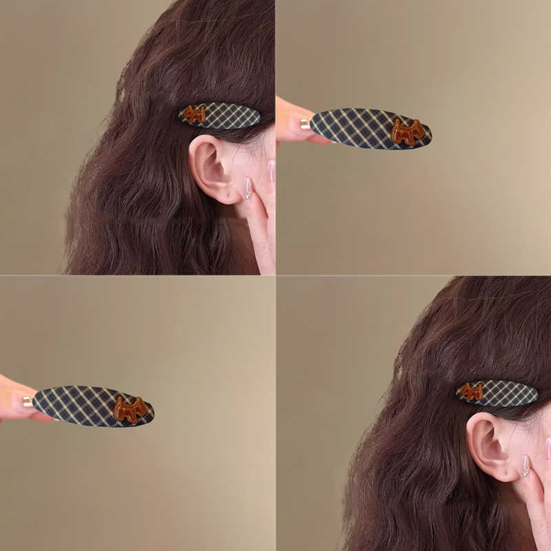 韩系冬季格纹侧边发夹女2025