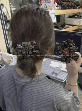 复古豹纹大肠发圈小版发量少丸子头发绳韩国新款马尾扎发小众头绳