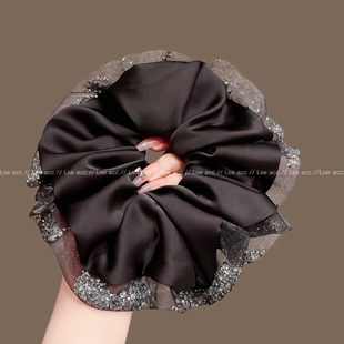 高级感水钻纱边缎面肥肠圈2025新款 气质扎发头绳大号皮筋头花发圈