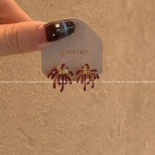 超闪红色烟花耳钉2025新款爆款高级感耳环轻奢精致百搭新年耳饰女