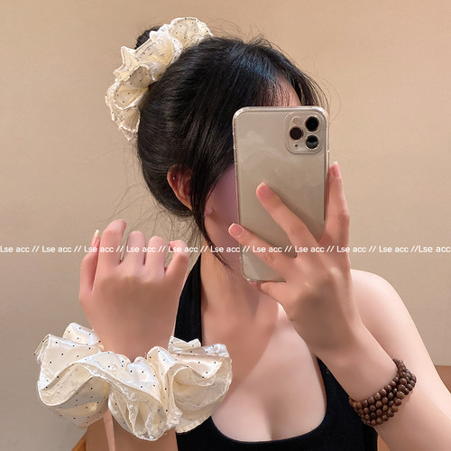 缎面波点蕾丝花边双层大肠发圈