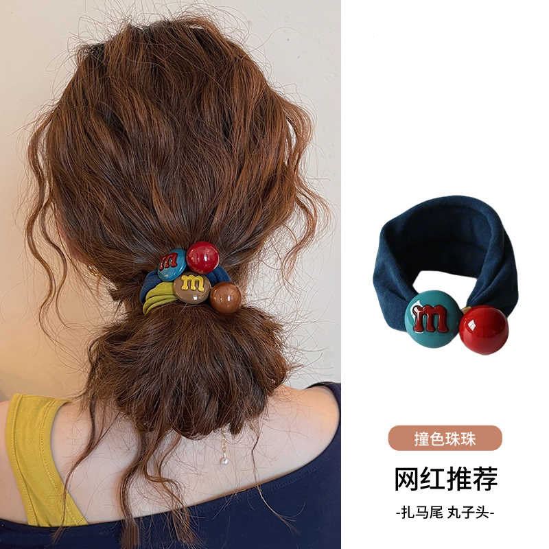 日韩纯色珠子橡皮筋女2025新款简约可爱头绳不勒发无扎痕头饰发饰