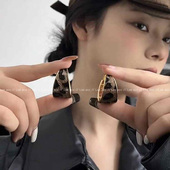 复古几何宽边豹纹圆圈耳圈耳环女秋冬新款 高级感夸张小众气质耳饰