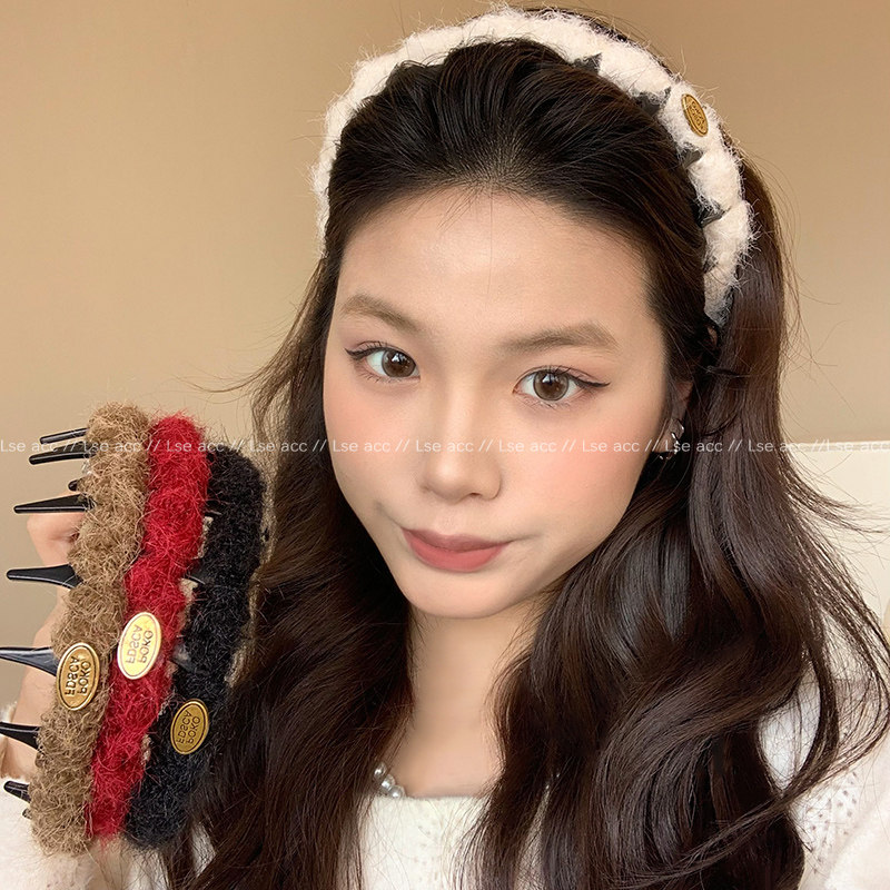 新年红色毛绒波浪发箍女款
