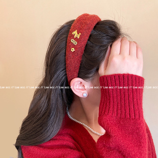秋冬红色毛绒宽边发箍女款高级质感高颅顶头箍发卡新款气质头饰