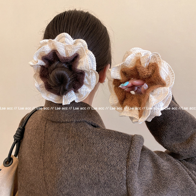 韩系洋气小众双层蕾丝花边针织撞色肥肠圈软糯毛线发圈不伤发皮筋,饰品/流行首饰/时尚饰品新,发饰,淘宝优惠券,粉丝福利购,淘宝优惠卷