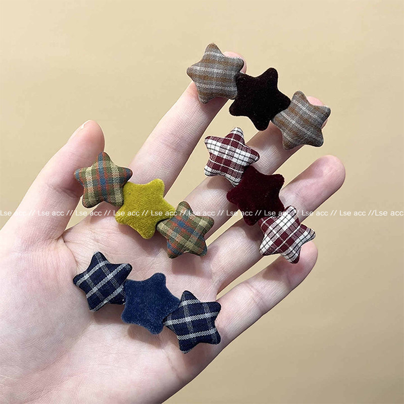 韩系格纹小星星毛呢布艺发夹女2025秋冬新款鸭嘴夹发卡刘海夹子
