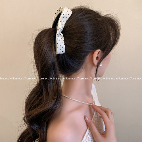 韩系黑白波点蝴蝶结发夹女
