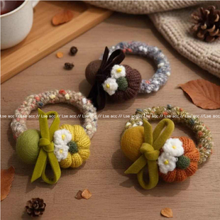 超好看南瓜毛球小肠发圈女秋冬高级感头花头绳丸子头发绳皮筋发饰