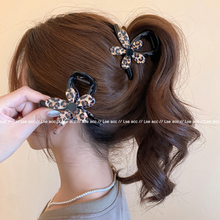 豹纹花朵抓夹高端树脂太阳花发夹后脑勺盘发鲨鱼夹半扎发夹子头饰